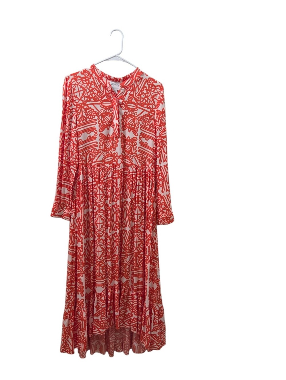 Mare Mare x Anthropologie Orange White Printed Tiered Maxi Dress M